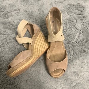 DONATED Suede Open Toe Wedges